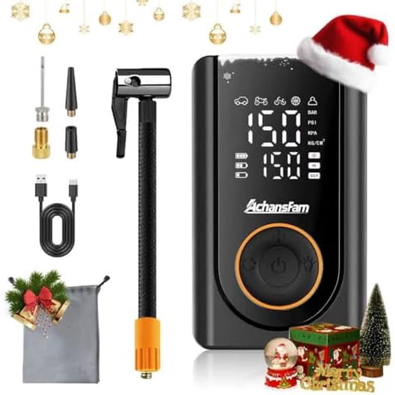 L9 Pro Tire Inflator Portable Air Compressor, 150PSI Cordless Bike Pump, Electric Air Pump with Digital Pressure Gauge, LED Light, Auto Shut-Off, for Motorcycle, Bicycle, Car, Ball