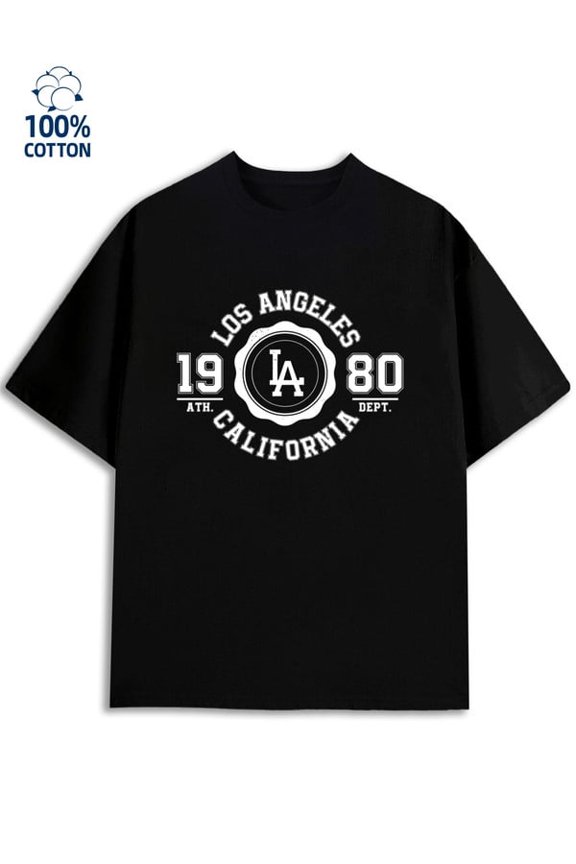 Greenink LA 1980 Tee for men Los Angeles 180G Cotton black usa cut Original Unisex Shirt Crewneck tshirts Funny Unisex Shirt Graphic Tee tshirts Trendy Unisex Shirt Cre