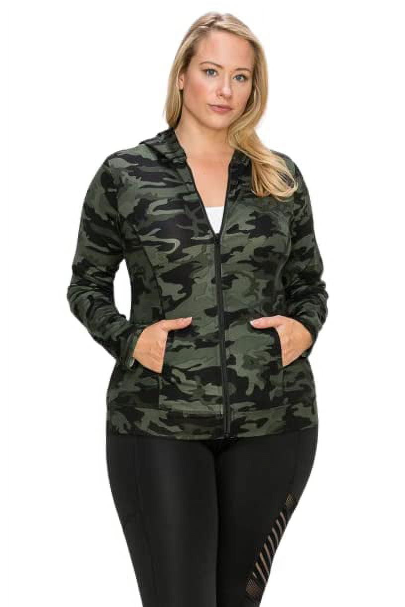 LA 7 Women's Studio Terry Long-Sleeve Full Zip Hooded Jacket, X-large Size  with Denim Camo color