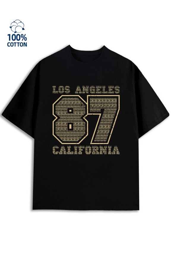 LA 87 Tee men's Los Angeles 180G 100% Cotton black cut graphics Original Unisex Shirt Crewneck tshirts Fashion Unisex Shirt Graphic Tee tshirts Fashion Unisex Shirt Short Sleeve tshirts