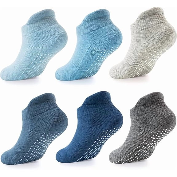 LA ACTIVE 3-6 Months Non Slip Grip Ankle Boys Socks with Non Skid for Babies Toddlers and Kids Back to School