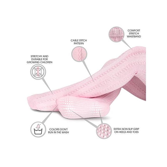 LA Active Baby Tights - 2 Pairs - Non Skid/Slip Cable Knit, Pink, Size 2T-3T