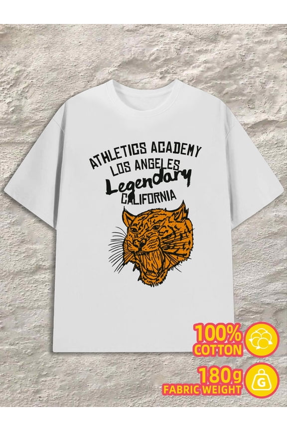LA Athletics Tiger for men white 180G 100% Cotton Spring and summer clothing Trendy Unisex Shirt Graphic Tee tshirts Vintage Unisex Shirt Crewneck tshirts