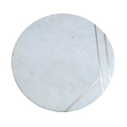 LA BELLA Home | Round White Marble Cheeseboard | Brass Inlay | 10.5" X 10.5" Size | Natural Marble Chopping Board | Serveware