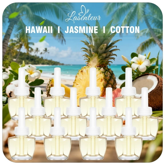 LA BELLEFÉE 12-Pack Plug-in Air Freshener Refills, 3 Scents (Hawaiian/Jasmine/Cotton) 4 of Each | Long-Lasting Electric Scent Diffuser Cartridges for Home