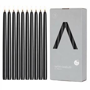 LA BELLEFE 14 Pack Black Taper Candles, 0.78 x 10 Inch 7-8 Hours Burn Time, Unscented Smokeless Dripless for Candlesticks, Home, Dinner, Party, Event Decor