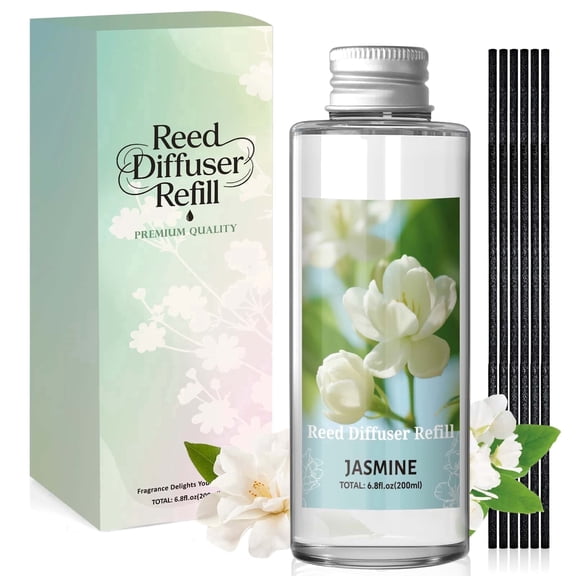 LA BELLEFÉE 200ml Jasmine Reed Diffuser Refill with Natural Sticks | Floral Fragrance Oil for Home | Long-Lasting Romantic Scent