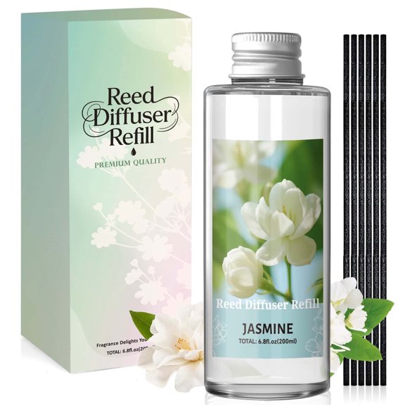 LA BELLEFÉE 200ml Jasmine Reed Diffuser Refill with Natural Sticks | Floral Fragrance Oil for Home | Long-Lasting Romantic Scent