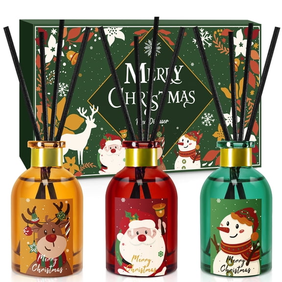 LA BELLEFE Christmas Reed Diffusers Set of 3, Apple Cinnamon Lemon Cedar Scented Home Fragrance