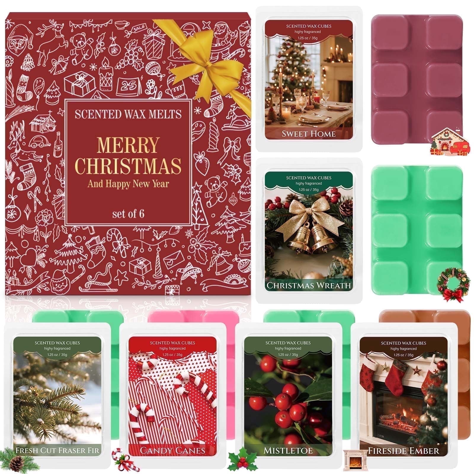 LA BELLEFÉE Christmas Wax Melts, 6 Pack Holiday Scented Wax Cubes