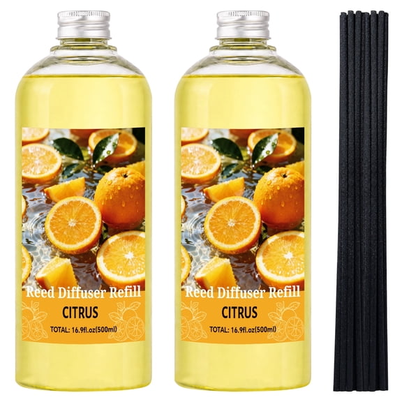 LA BELLEFÉE Citrus Reed Diffuser Refill 33.8oz (1000ml), with 6 Reed Sticks, Large Capacity Zesty Citrus Scent Air Freshener for Home Bedroom Bathroom Hotel