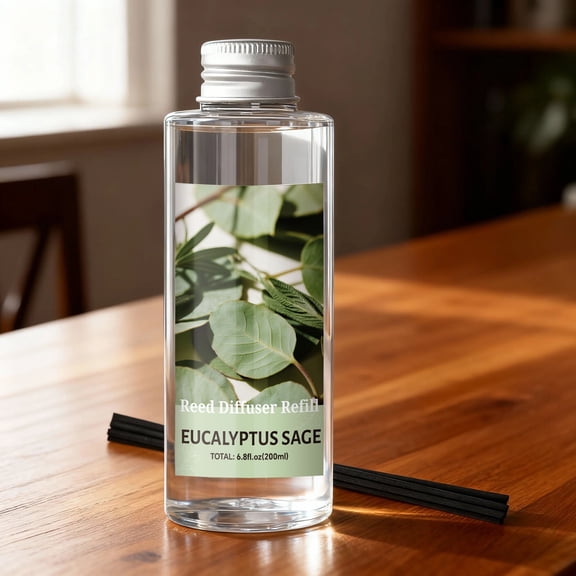 LA BELLEFÉE Eucalyptus Sage Reed Diffuser Refill Oil 200ml, with 6 Natural Rattan Sticks, Spa-Like Fresh & Herbal Scent for Home