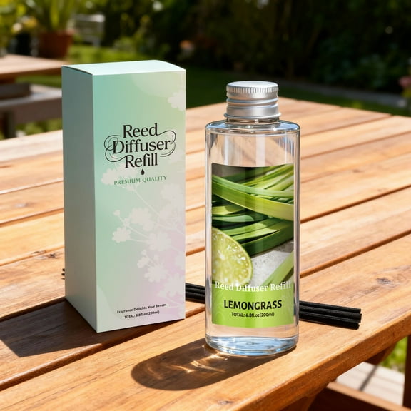 LA BELLEFÉE Essential Oil Refill Kit Long-Lasting Aromatherapy Diffuser Refill with 6 Reed Sticks, Lemongrass, 200ml
