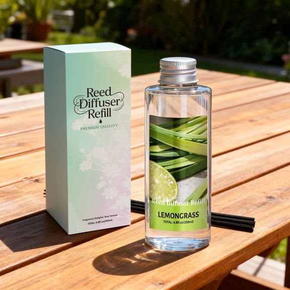 LA BELLEFÉE Lemongrass Reed Diffuser Refill, 6.7oz (200ml) with 6 Reed Sticks, Long-Lasting Home Fragrance for Living Room, Bedroom, Office