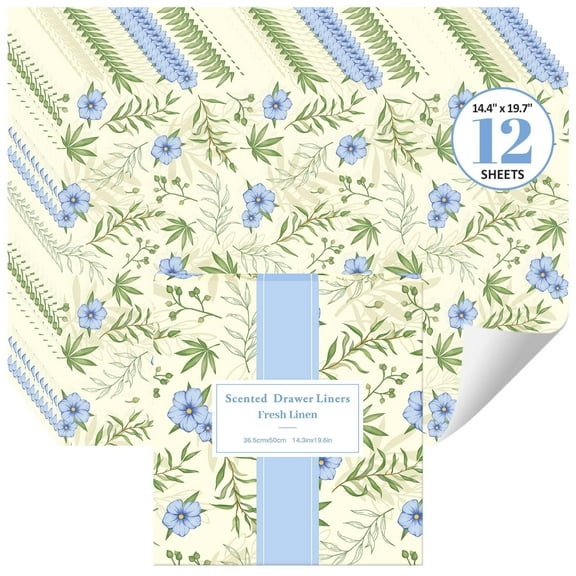 LA BELLEFÉE Foldable Drawer Scented Sheets - Linen Scent, 12 Sheets | Natural Fabric Fragrance | Wardrobe Drawer Liner | Long-Lasting Freshness