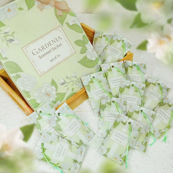 LA BELLEFÉE Gardenia Scented Sachets 14-Pack | Fresh Floral Fragrance for Clothing Long-Lasting Scent for Wardrobes and Drawers Natural Floral Aroma