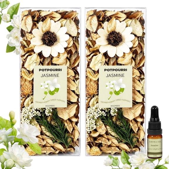 LA BELLEFÉE Jasmine Potpourri Bags with Essential Oil, 2 Packs Dried Flower Sachet, Long-Lasting Scent for Home Closet Drawer Bathroom Decor