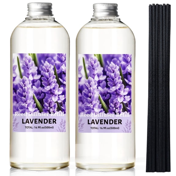 LA BELLEFÉE Lavender Reed Diffuser Refill 33.8oz (1000ml), with 6 Reed Sticks, Large Capacity Floral Scent Air Freshener for Home Bedroom Bathroom Hotel