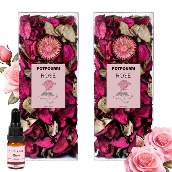 LA BELLEFEE Rose Potpourri Gift Set, 2 Boxes of Dried Flowers with Bonus 10ml Fragrance Oil, Long Lasting Scent for Home, Closet & Drawer