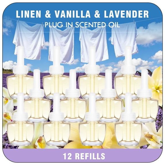 LA BELLEFÉE Plug in Air Freshener Refills 12 Pack Vanilla, Linen, Lavender Scent Long Lasting Fragrance for Home Use, Compatible with Air Wick & Glade