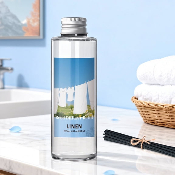 LA BELLEFÉE 200ml Reed Diffuser Refill Oil, Fresh Linen Scent, Includes Natural Reed Sticks, Clean & Crisp Home Fragrance for Bedroom, Bathroom, Laundry Room