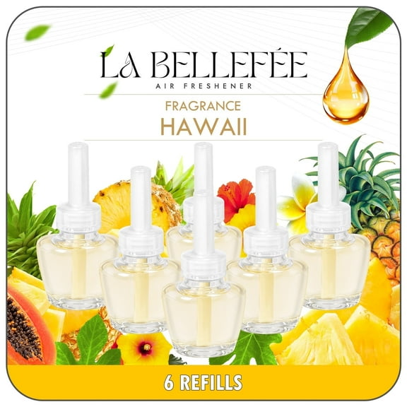 LA BELLEFÉE 6-Pack Essential Oil Refill Set for Plug-in Diffusers, Tropical Hawaiian Scent, Long-Lasting Air Freshener Refills, 0.64 fl oz Each