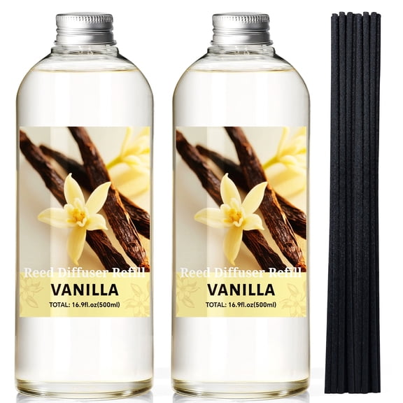 LA BELLEFÉE Vanilla Reed Diffuser Refill 33.8oz (1000ml), with 6 Reed Sticks, Large Capacity Sweet & Cozy Scent Air Freshener for Home Bedroom Bathroom Hotel