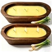 LA BELLEFÉE Citronella Candles, Wood Bowl 2 Pack 35oz Large Lemongrass Soy Wax Candles, Summer Indoor & Outdoor for Home, Yard, Patio