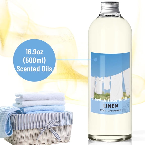 LA BELLEFEE 16.9 oz Large Size Linen Scent Refill with Reed Sticks - Long-Lasting, Flameless Home Fragrance