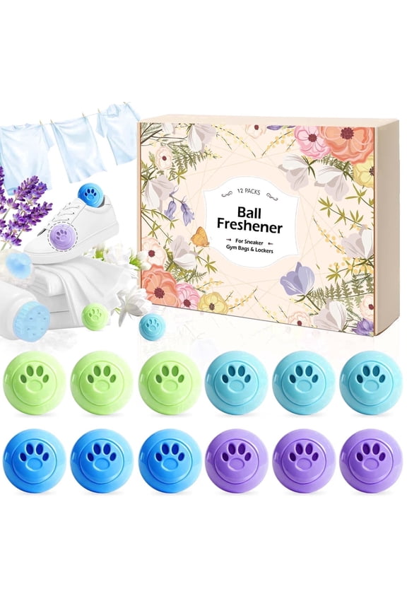 LA BELLEFEE Shoe Deodorizer Balls, Lavender Linen Jasmine Baby Powder Scented 12-Pack for Sneakers, Boots, Gym Bags, Drawers, Lockers, Gear Bags.