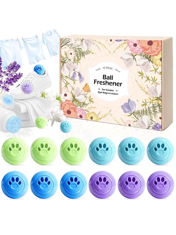 LA BELLEFEE Shoe Deodorizer Balls, Lavender Linen Jasmine Baby Powder Scented 12-Pack for Sneakers, Boots, Gym Bags, Drawers, Lockers, Hand Bags