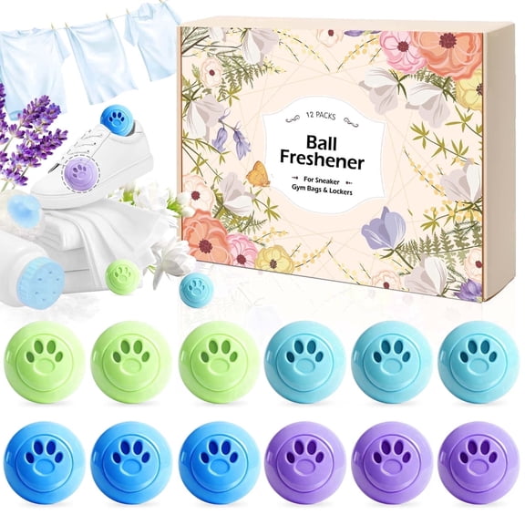 LA BELLEFEE Shoe Deodorizer Balls, Lavender Linen Jasmine Baby Powder Scented 12-Pack for Sneakers, Boots, Gym Bags, Drawers, Lockers, Gear Bags.