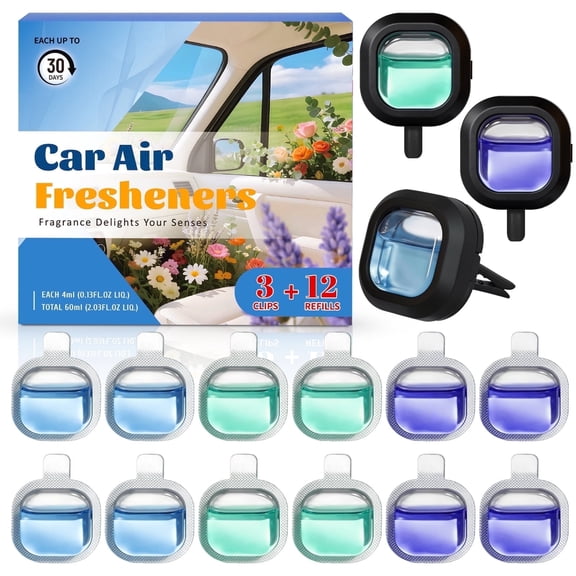 LA BELLEFEE Car Air Freshener Set Long-Lasting Odor Elimination Three Fragrances 3 Units 12 Refills