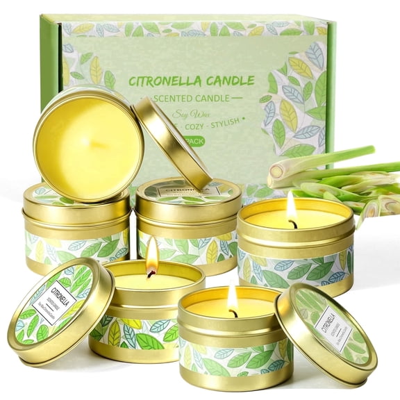 LA BELLEFEE Citronella Scented Tin Candle Set, 6-Pack 2.5oz*6 Long-Lasting Fragrance, Indoor & Outdoor for Home Patio Backyard Camping