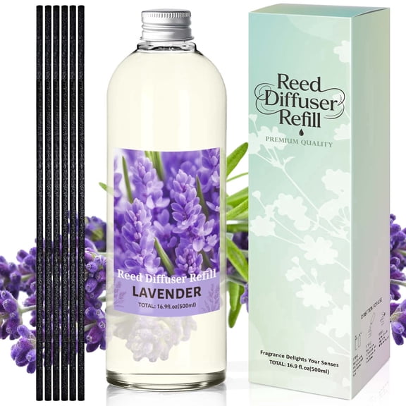 LA BELLEFEE Lavender Reed Diffuser Refill, Air Freshener 16.9 oz Large Capacity with 6 Reed Sticks, Relaxing Scent for Home, Bedroom, Bathroom & Hotel