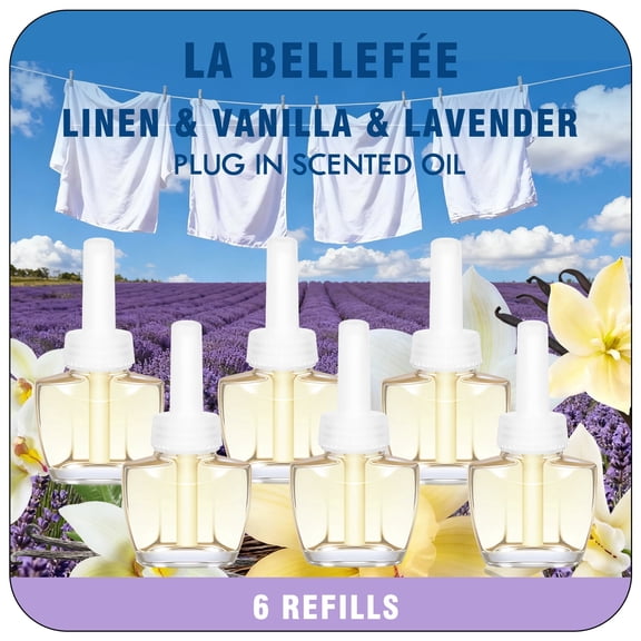 LA BELLEFEE Plug-in Aromatherapy Refill Liquid 6-Pack 3 Fragrance Combo (Flax/Lavender/Vanilla) Compatible with Branded Aromatherapy Diffusers Long-Lasting Fragrance
