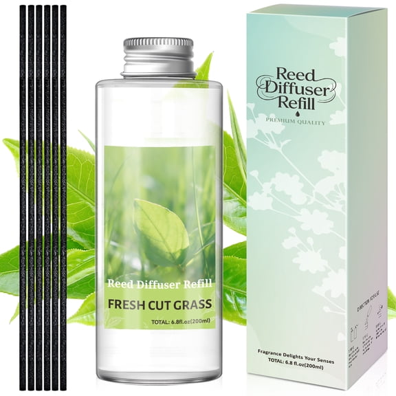 LA BELLEFEE Reed Diffuser Oil Set with Reed Sticks, Green Leaves & Grass Aromatherapy Oil Scent Diffuser for Home, Office, Bathroom Decoration 200ml