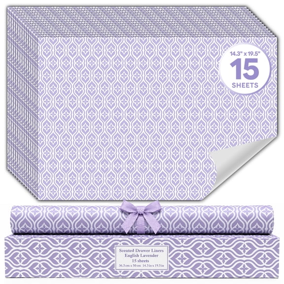 LA BELLEFEE Soothing Aroma Drawer Liners Jumbo Roll, Lavender Scent, Lavender Diamond Pattern, 14.4" x 19.7" Sheets, 15 Count