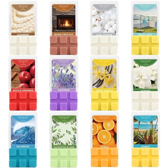 LA BELLEFEE Scented Wax Melts Sampler - 12 Long-Lasting Soy Wax Cubes for Warmers, Top Aromas: Vanilla, Lavender, Lemon & More