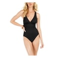 thumbnail image 1 of LA BLANCA Women's Black Stretch Tummy Control Removable Cups Lined Deep V Neck Strappy Island Goddess One Piece Swimsuit 14, 1 of 3