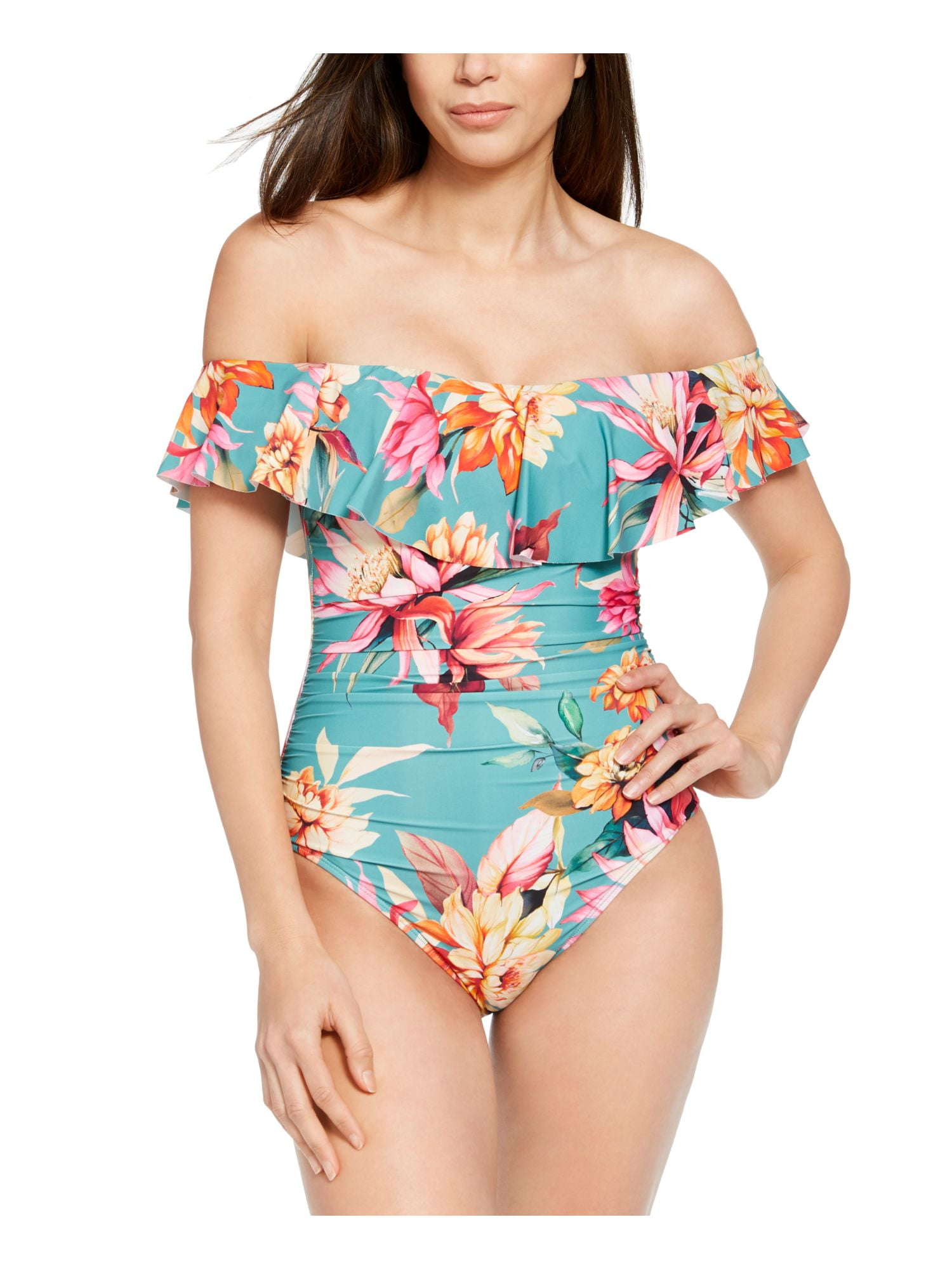 Coco Contours by Coco Reef One-Shoulder Solid Sarong One-Piece