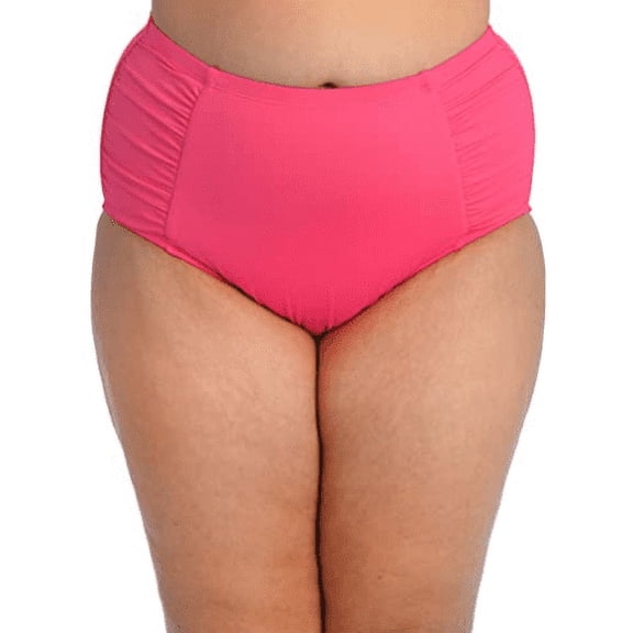 LA BLANCA Women's Pink Stretch Tummy Control Lined Moderate Coverage Shirred High Waisted Swimsuit Bottom 22W