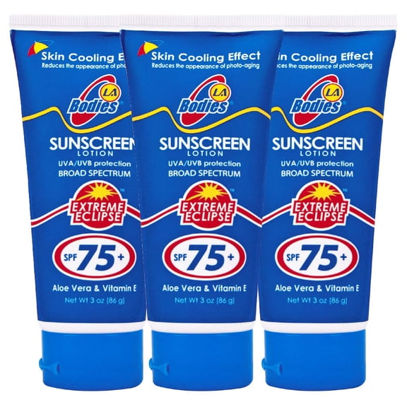 LA BODIES Extreme Eclipse Sunscreen Lotion with Aloe Vera And Vitamin E Variety Of Spf 75+ (3 oz) Pack of 3