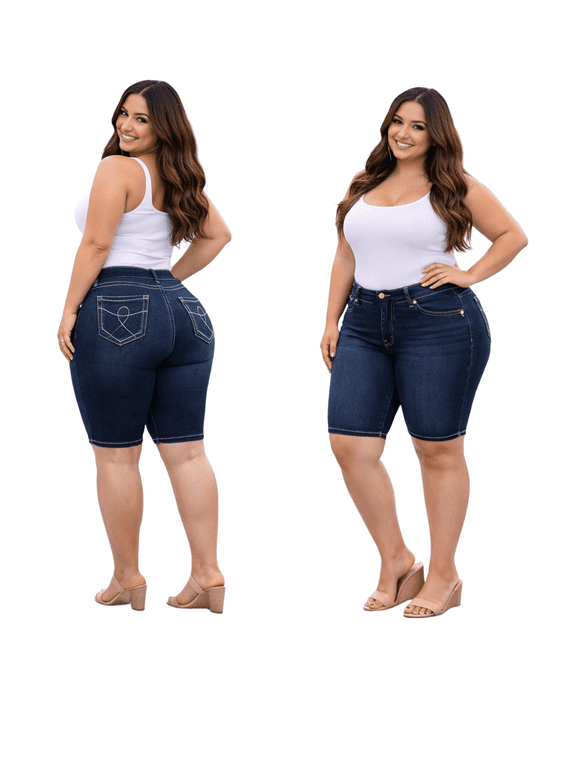 Women's Premium Plus Size Blue Denim Jeans Shorts Stretch