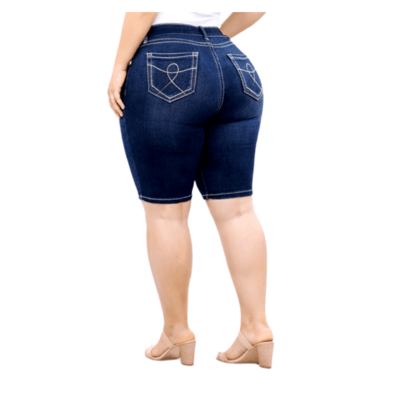 LA BONITA Women's Premium Plus Size Blue Denim Jeans Shorts Stretch