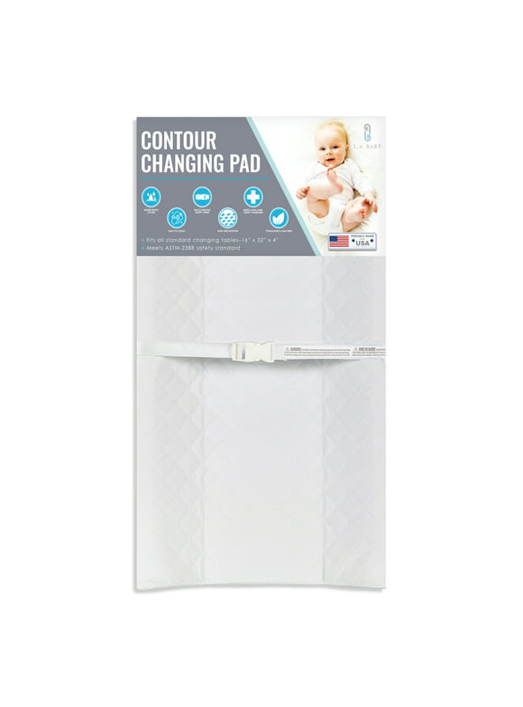 LA Baby 2 Sided Contoured Diaper Changing Pad with Easy to Clean Quilted Cover, White