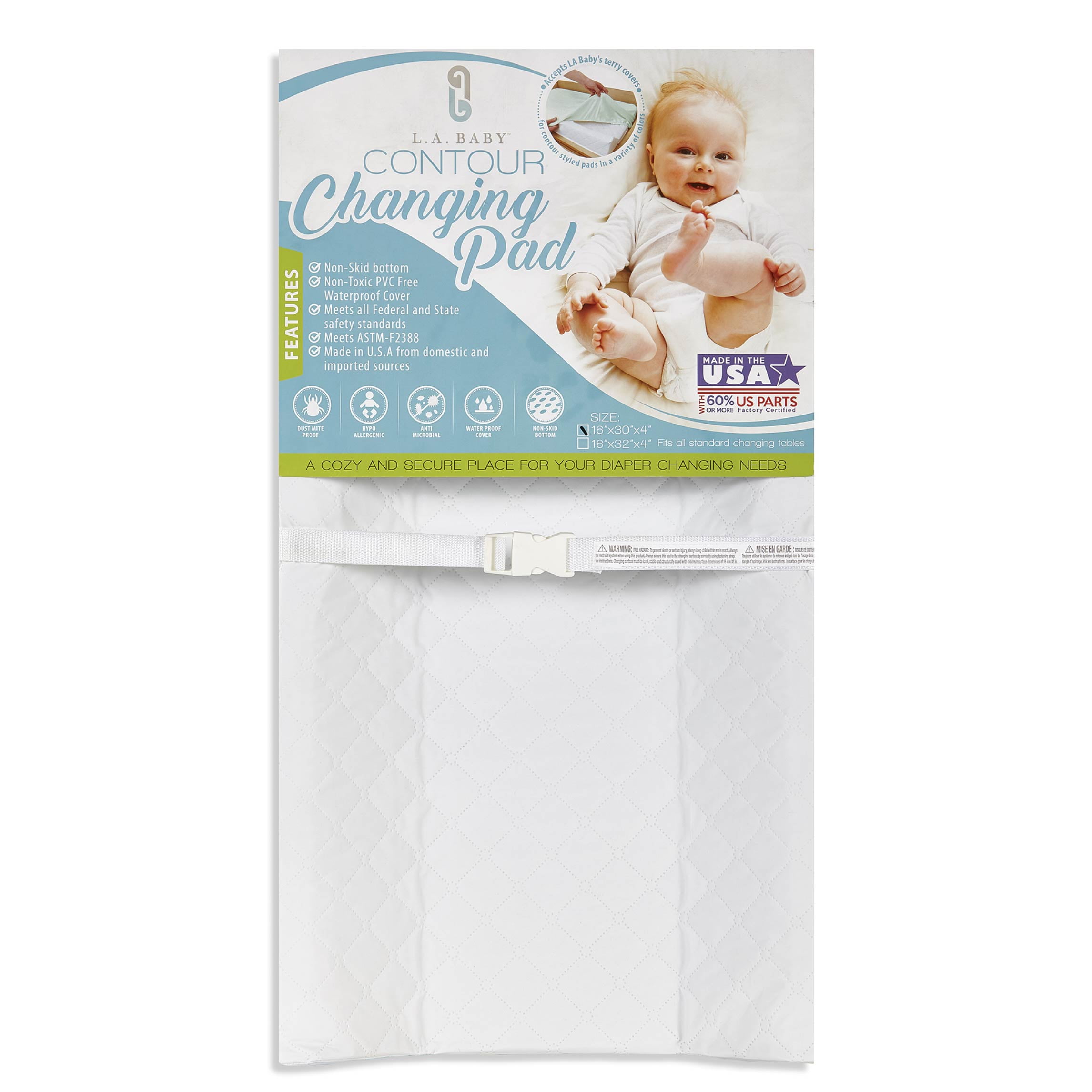 LA Baby 2 Sided Contoured Diaper Changing Pad with Easy to Clean Waterproof  Cover, White
