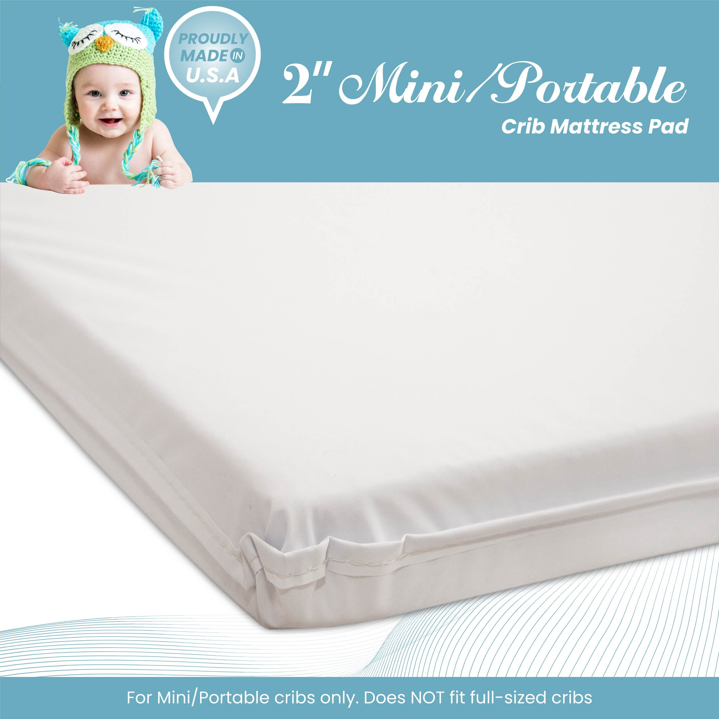 LA Baby 2" Waterproof Mini/Portable Crib Mattress Pad with Easy to Clean Cover, For Non-Full Size Cribs Only