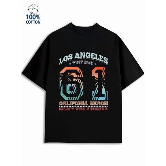 Greenink LA Beach 611 Tee for men Los Angeles 180G 100% Cotton black cut graphics Retro Unisex Shirt Cotton tshirts Original Unisex Shirt Cotton tshirts Vintage Unisex Shirt Graphic tshirts