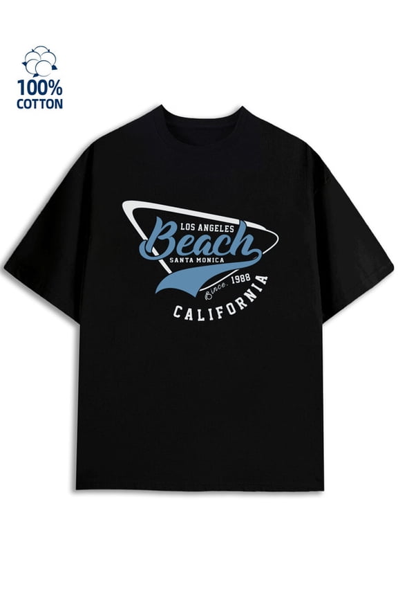 LA Beach Tee mens Los Angeles 180G 100% Cotton black cut 79 Original Unisex Shirt Printed tshirts Original Unisex Shirt Short Sleeve tshirts Original Unisex Shirt Cotton tshirts